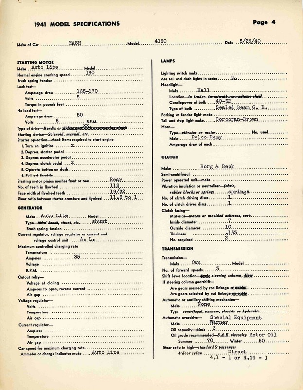 1941 Nash Specifications Page 9